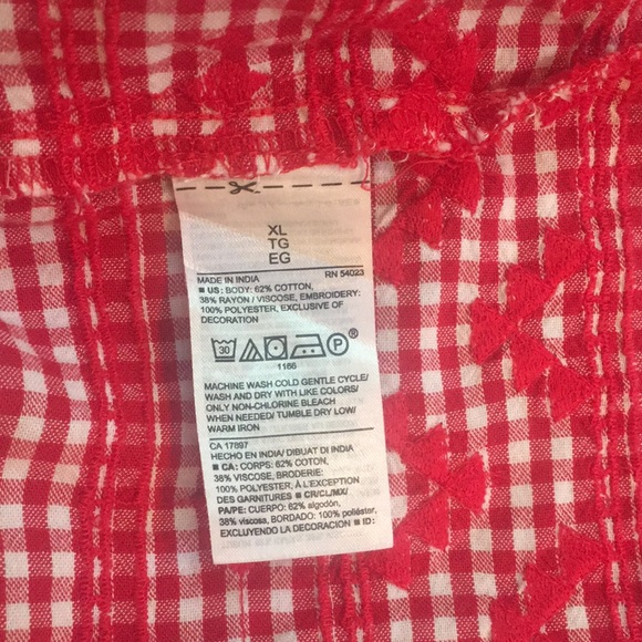 Old Navy Red Gingham Babydoll Dress with Embroidered Hem XL - Picture 8 of 10